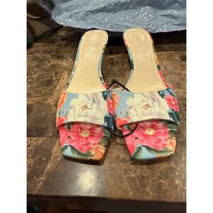 Nine West Pink and Blue Mules Vibrant Floral Design